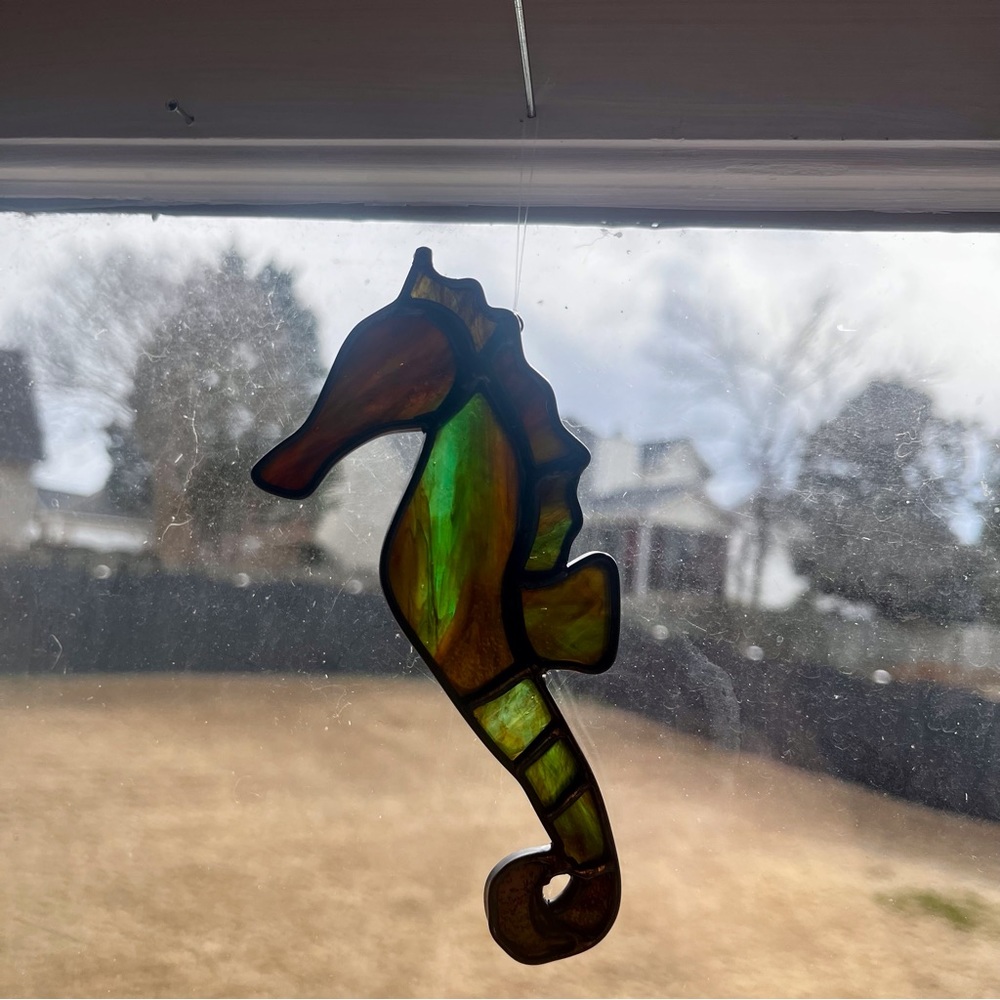 Handmade, Hand cut stained glass Seahorse Youghiogheny Glass